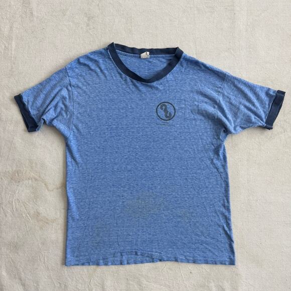 Vintage 70s Go Climb A Rock Ringer Shirt XL Yosemite Mountaineering Mayo Spruce - Picture 4 of 9